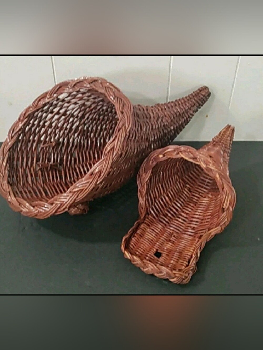 Cornucopia Set of (2) 13" & 9.5" Footed Stained (Very Good Condition)